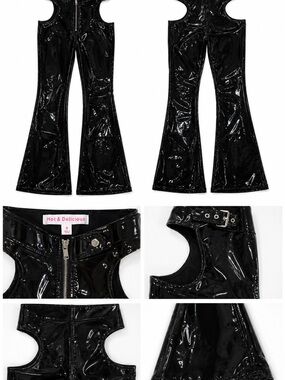 Hot & Delicious Black Patent Flare Overalls for Kids